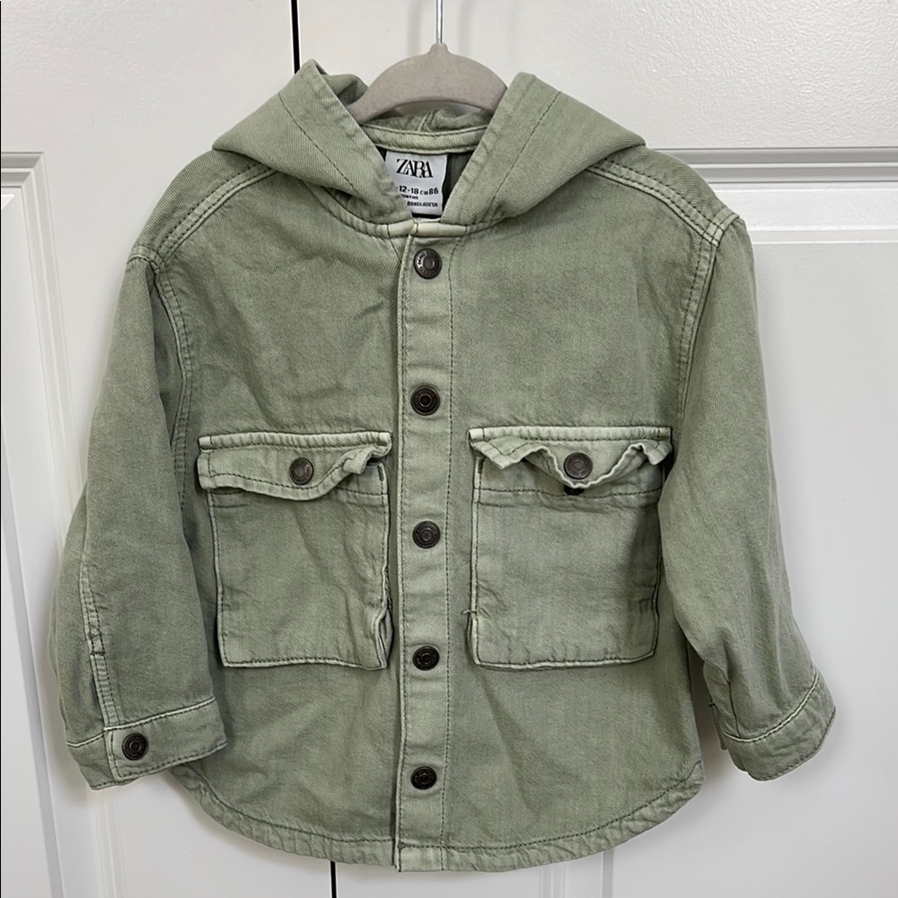 Zara Green Jean Jacket with Hood